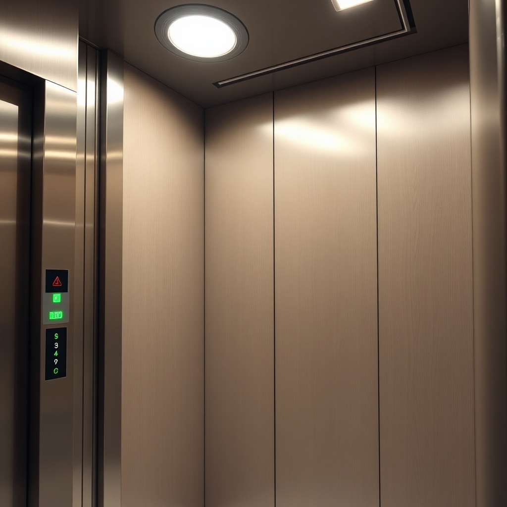 <clean photorealistic photo of Schindler 5500 elevator interior with sensor lights