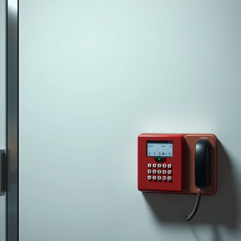 <clean photorealistic photo of Schindler 5500 emergency panel and phone
